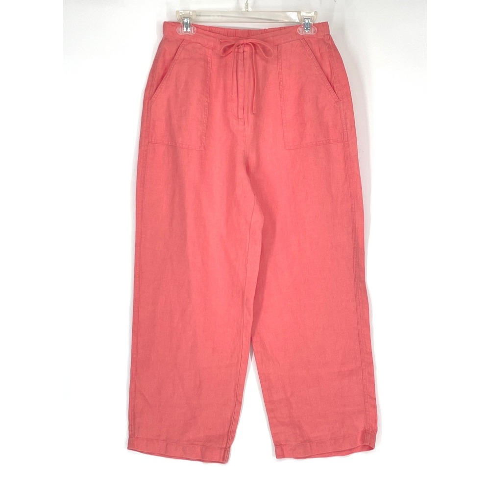 Talbots Womens Pants 6 Wide Leg Coral Pink 100% Irish Linen Drawstring Coral